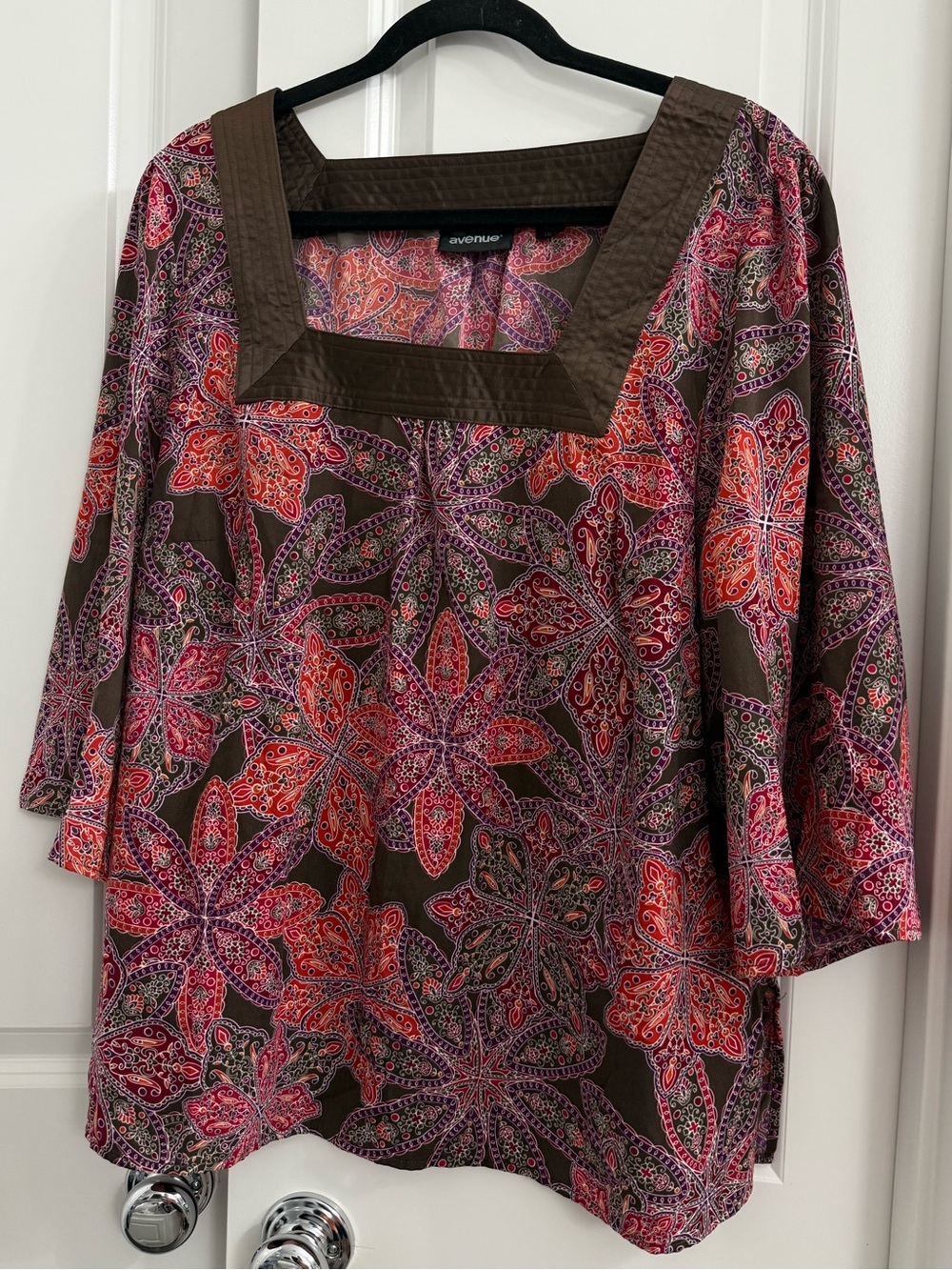 Avenue Floral Paisley Square-Neck Tunic 3/4 Sleeve Plus Size Fall Essentials